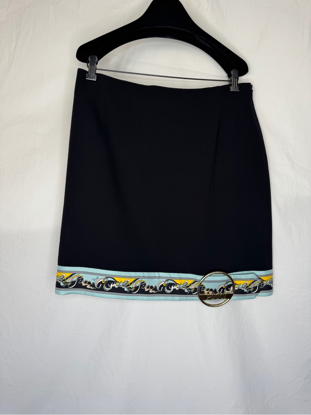 Pucci Black Mini Skirt with Decorative Hem and Ring Logo Accent